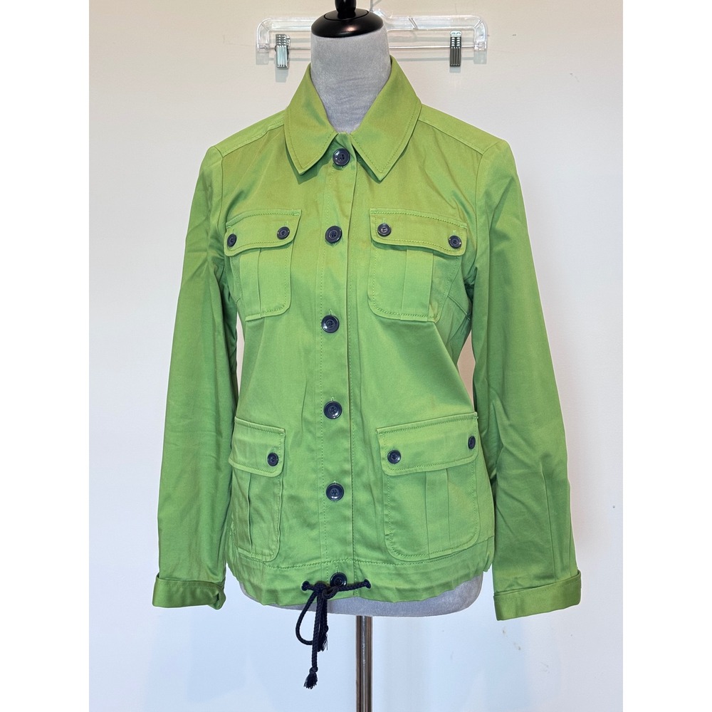 Liz Claiborne Womens Lime Green Utility Field Jacket Size M Cotton Blend Button